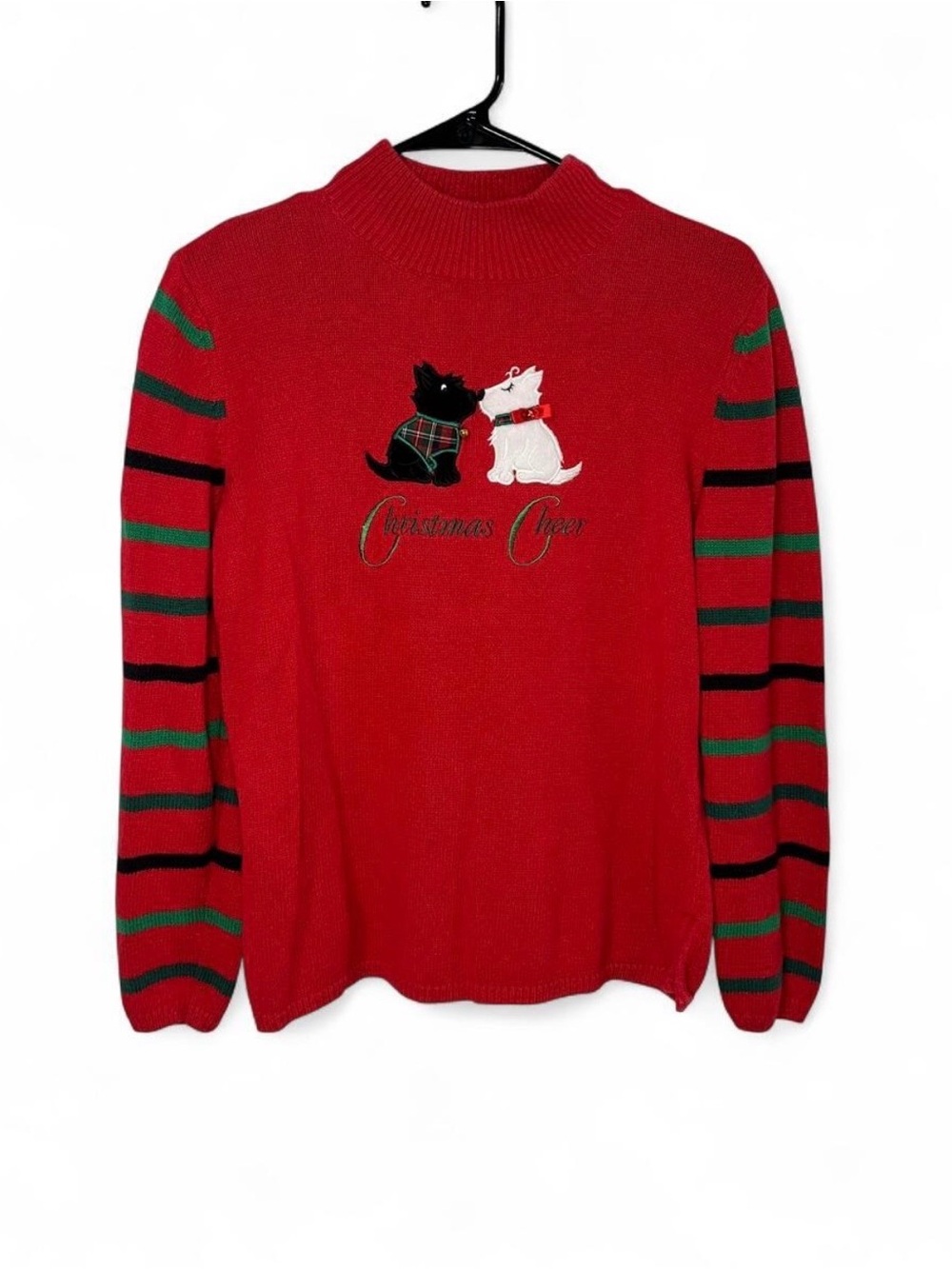 Red Holiday Knit Christmas Sweater with Scottie & Westie Dogs